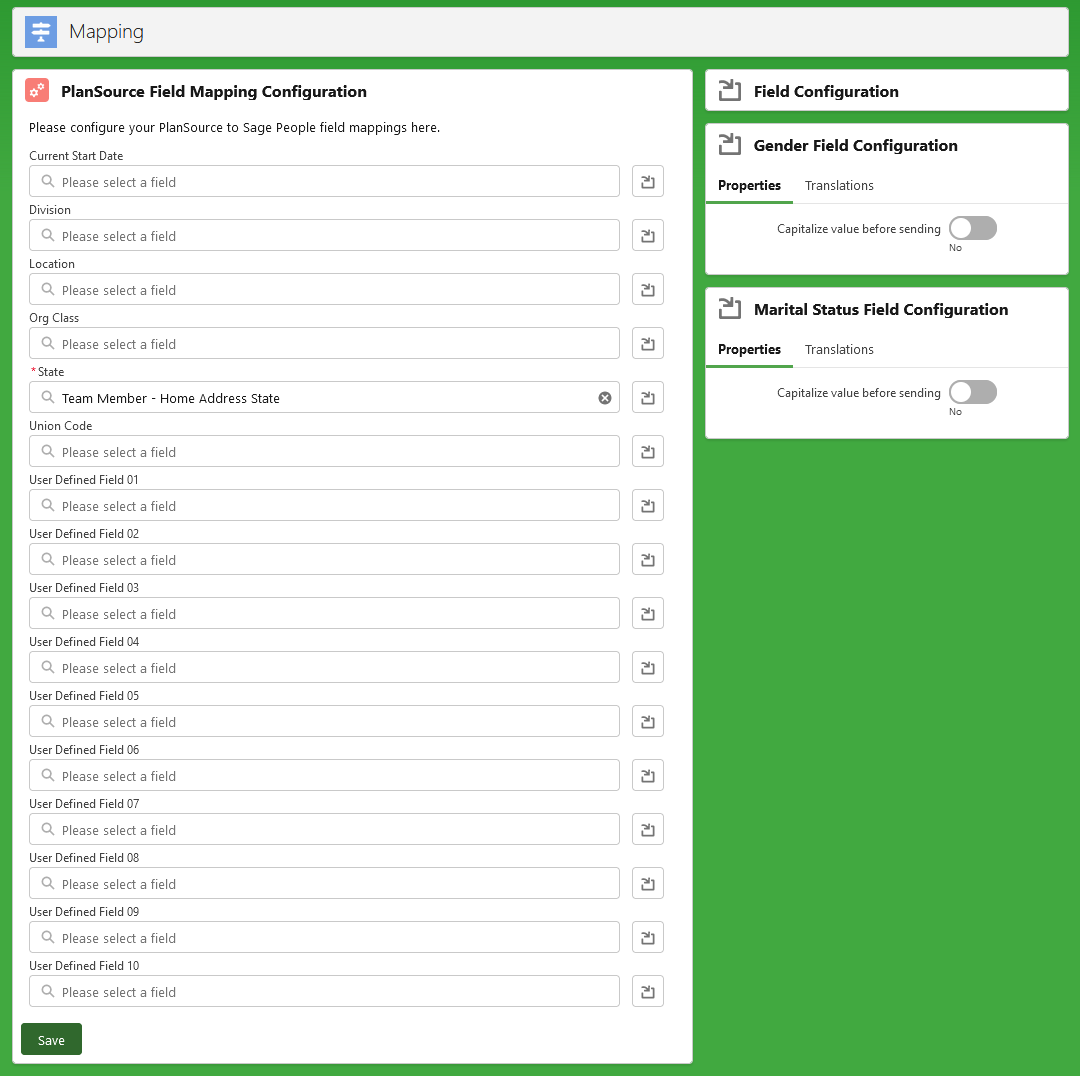 Screenshot: The Mapping page for the US Benefits package